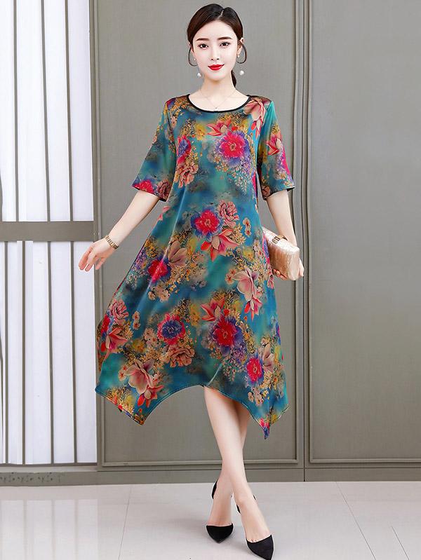 Loose Flower Printed National Dress