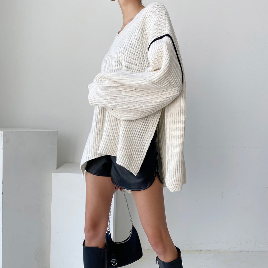 Spliced Side Slit Knit Sweater