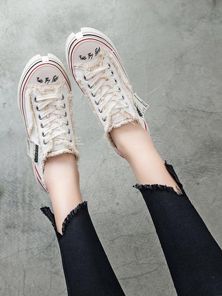Flat Heels Lace Up Canvas Sneakers