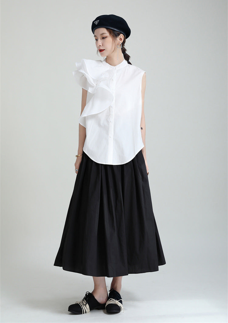 Flower Sleeve Loose Collar Sleeveless Shirt