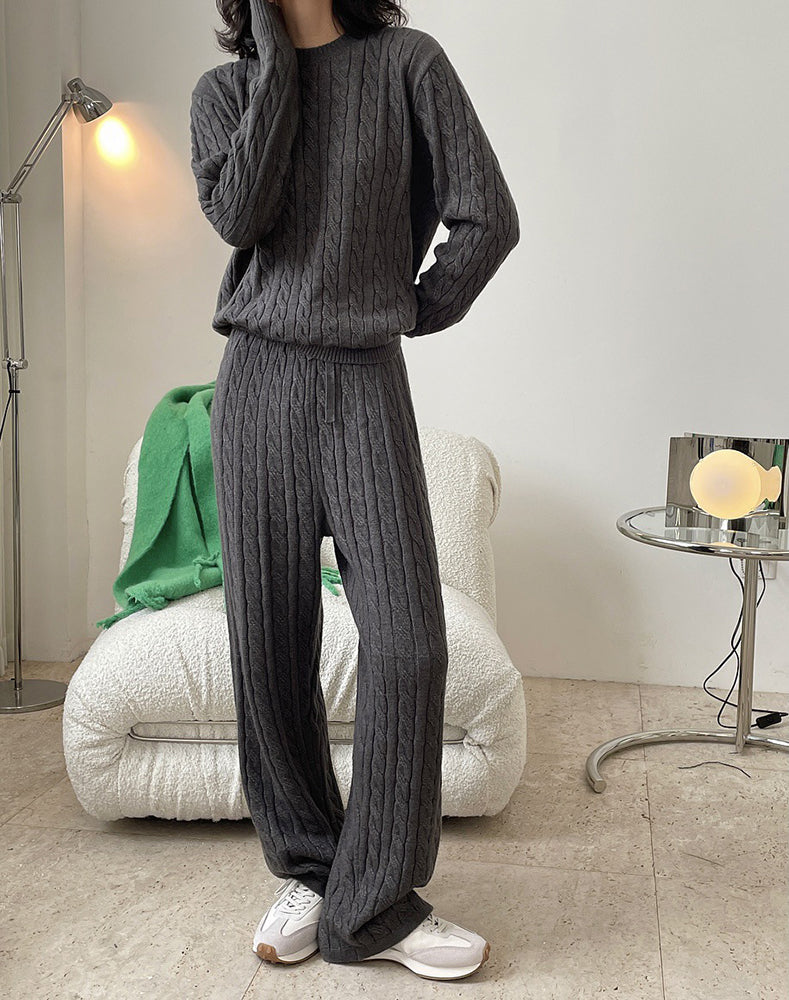 Cable High Waist Wide-Leg Knit Pants