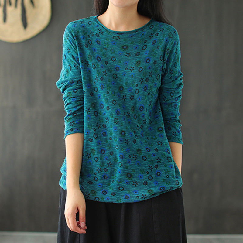 Retro Loose Round Neck Floral Sweater