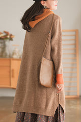 Vintage V-Neck Hooded Mid-Length Sweater