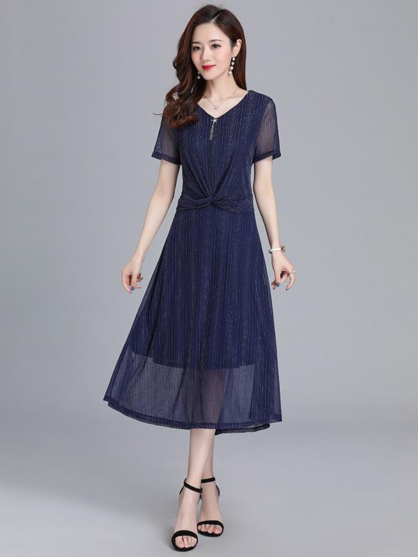 Elegance Solid V-Neck Dress