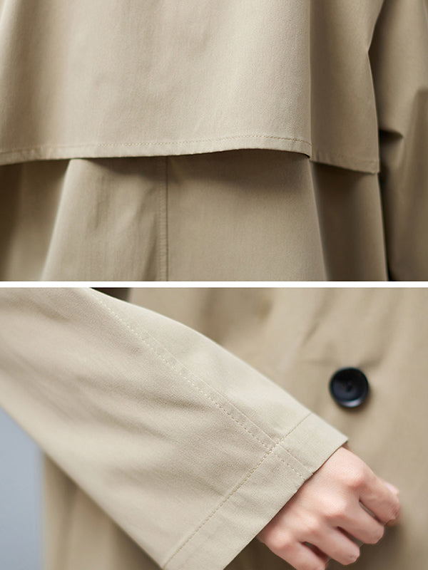 Loose Buttoned Notched Collar Trench Coat