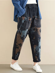 Women Abstract Print Loose Jeans