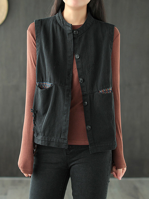 Vintage Solid Stand Collar Vest