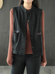 Vintage Solid Stand Collar Vest