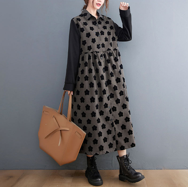 Flower Stitching Plus Size Loose Shirt Dress