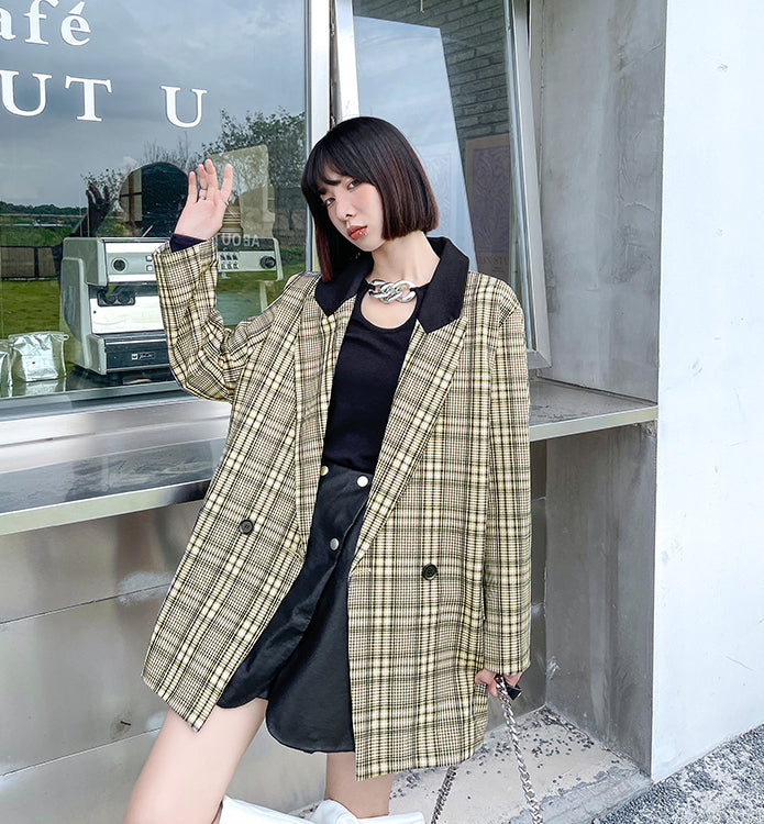 Long Sleeve Loose Casual Plaid Suit Outwear