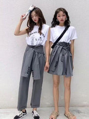 Solid Color Empire Button-Knotted Ninth Pants