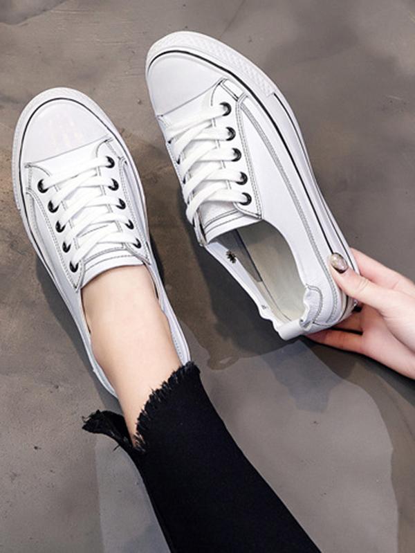 Lace Up Pu Leather Sneakers