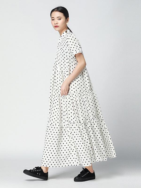 Vintage Polka-Dot Loose Tiered Cake Dress