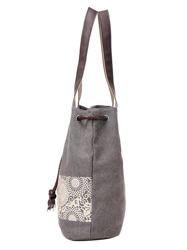 Ethnic Style Printed Canvas Drawstring Bucket Bag