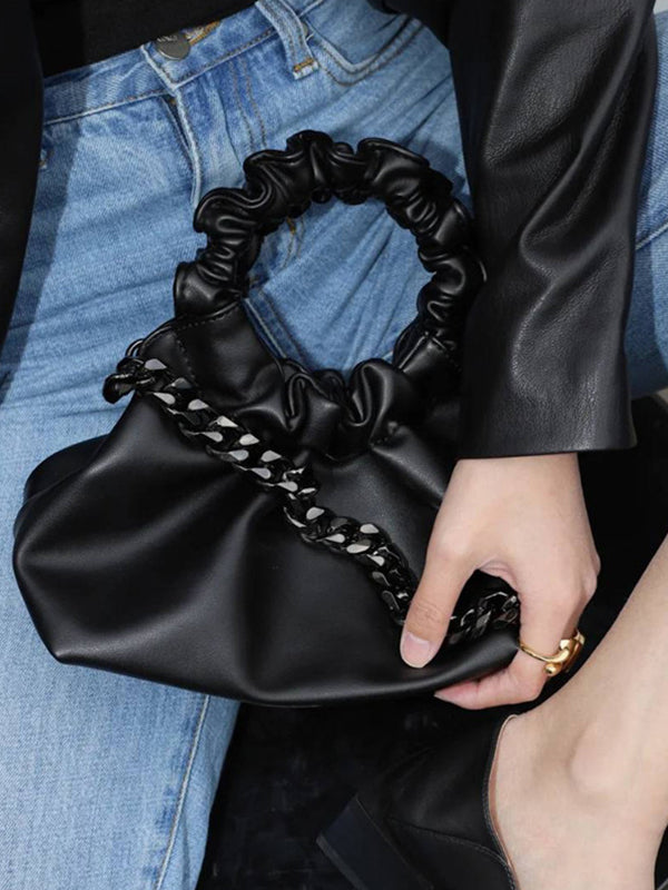 Pleated Ring Chain One-Shoulder Bags