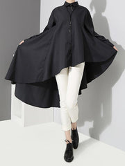 Loose Black Cropped Pleated Shirt