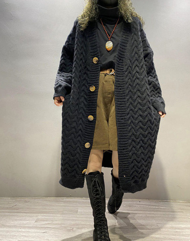 Mid-Length Loose Casual Long Sleeve Knitted Sweater Coat