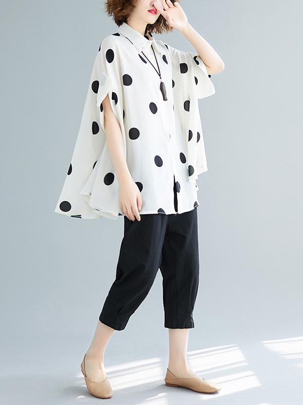 Loose Plus Size Polka-Dot Batwing Sleeve Shirt