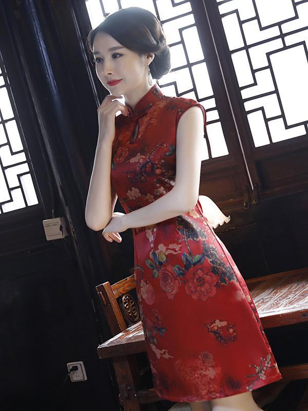 Two Pieces Flower Print Split-side Short Cheongsam