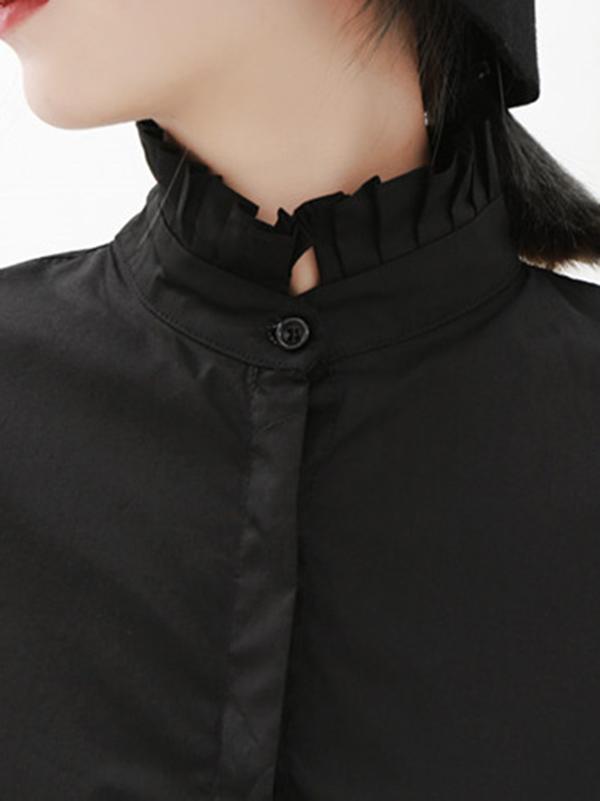 Loose Stand Collar Ruffled Retro Shirt