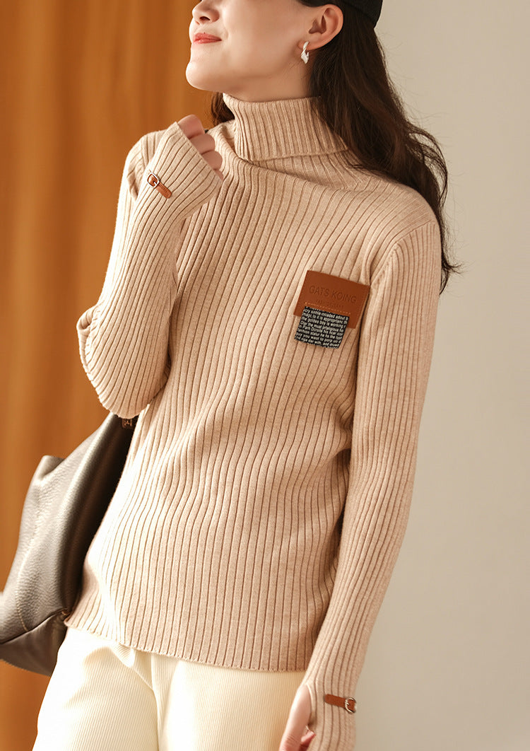 Casual Pit Stripe Fabric Turtleneck Sweater