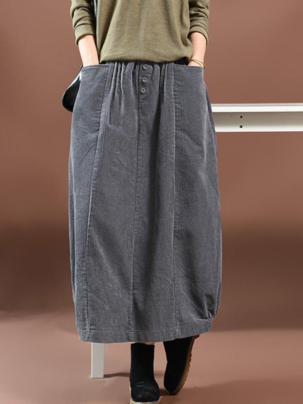 Loose Elastic Waist Corduroy Skirt