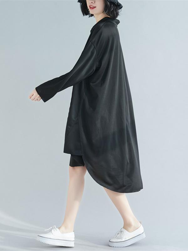 Loose Solid Asymmetrical Shirt Dress