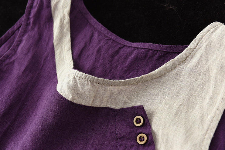 Round Neck Split-Joint Contrast Color Vest Top