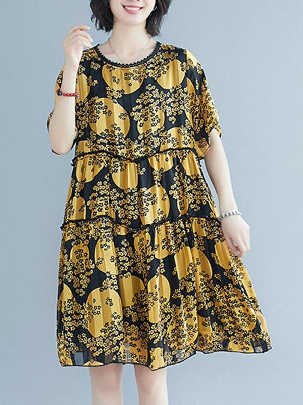 Loose Print Chiffon Dress