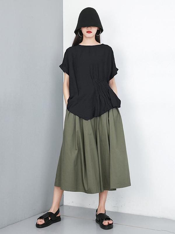 Solid Color Cropped Round Neck T-Shirt