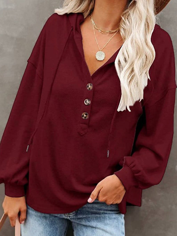 Casual Loose-Fitting Solid Color Hoodie