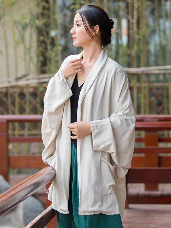 Casual Loose Batwing Sleeves Solid Color Outerwear