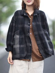 Vintage Loose Plaid Denim Short Coat