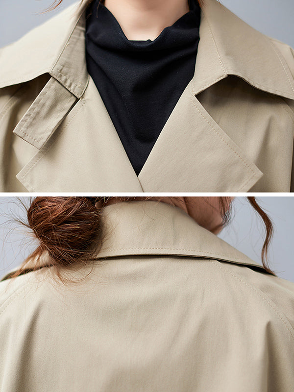 Loose Buttoned Notched Collar Trench Coat