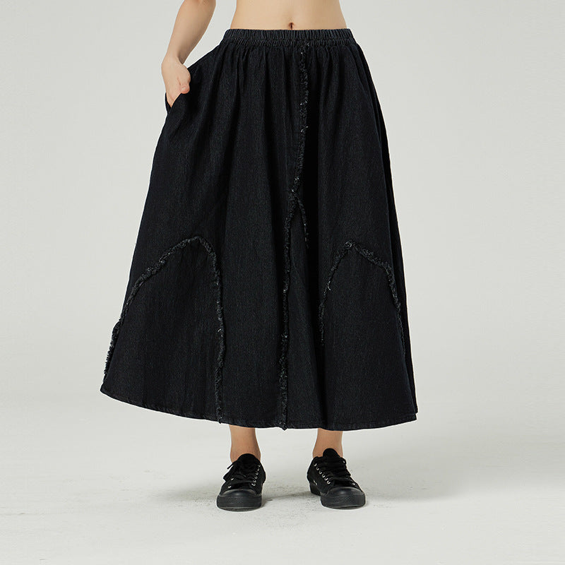 Retro Denim Irregular Stitching Skirt