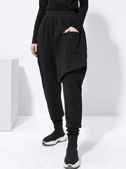 Roomy Elastic Waist Black Harem Pants