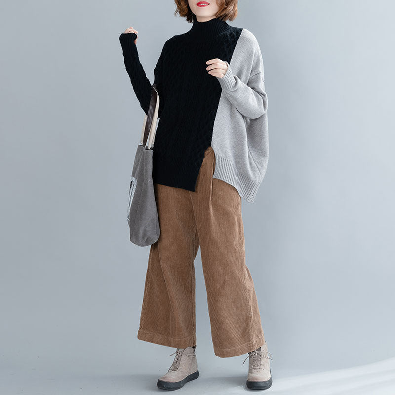 Turtleneck Simple Contrast Color Knit Sweater