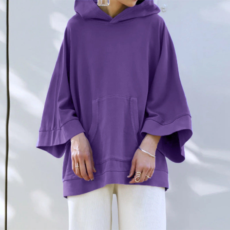 Hooded Loose Solid Color Sweatshirt