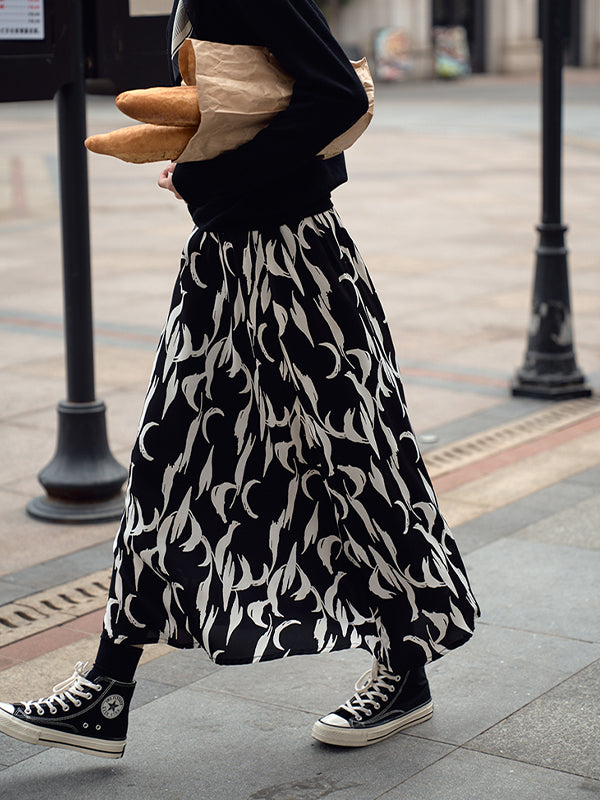 Vintage High Waist Floral Casual Skirt