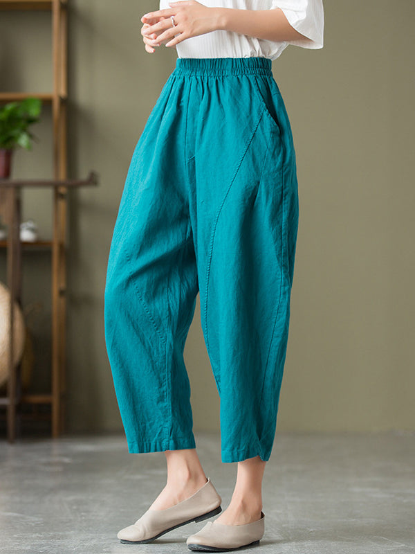 Casual Solid Color Elastic Waist Pants
