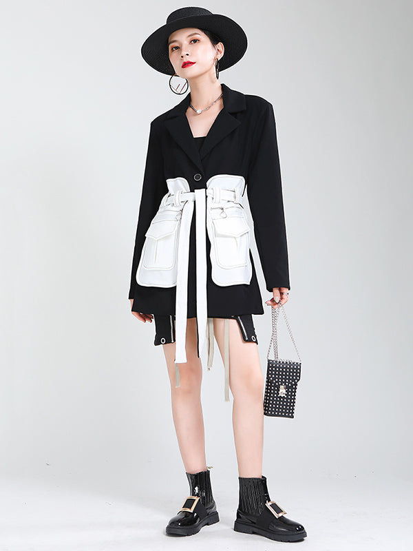 Black&White Split-Joint Lapel Belted Outwear