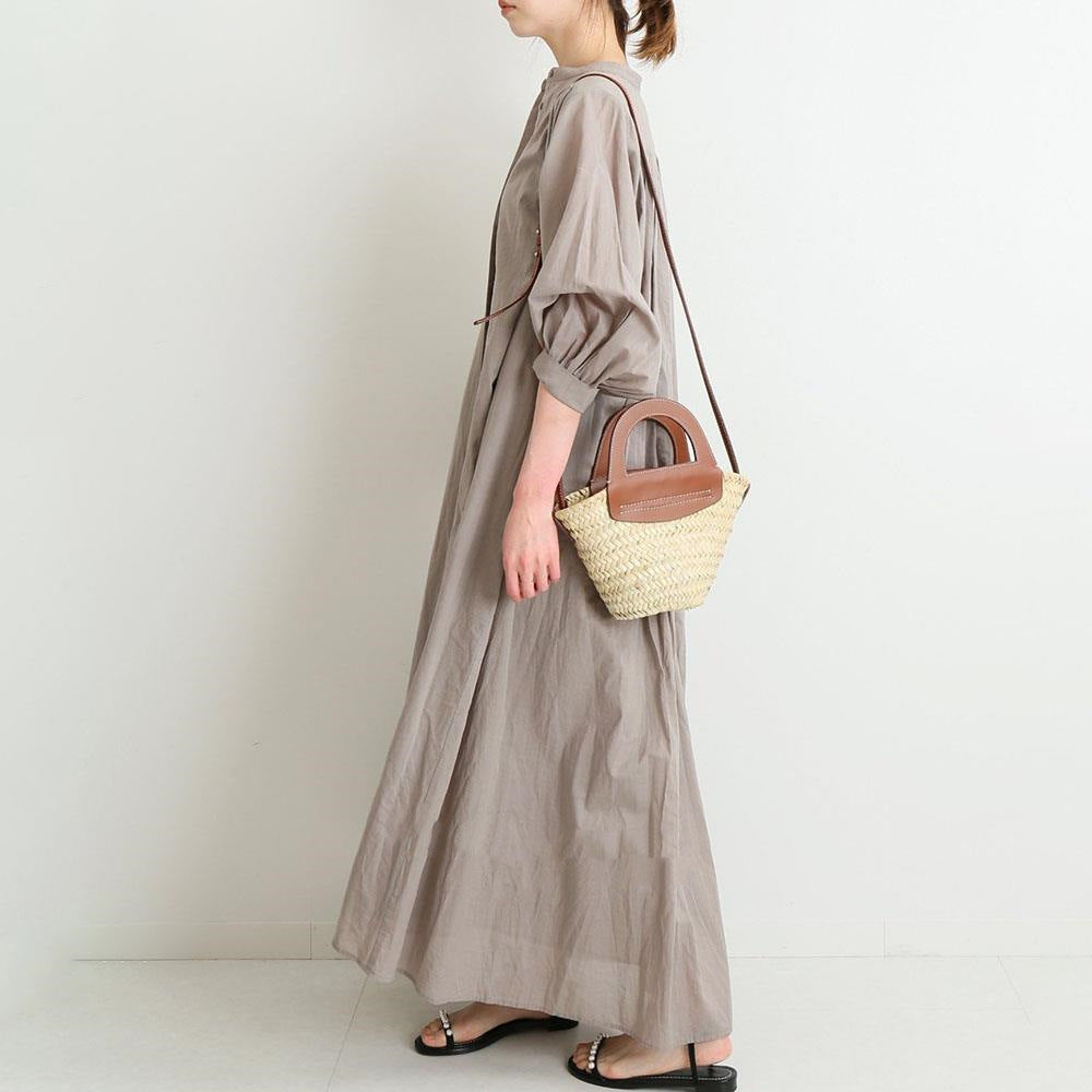 Solid Color Puff Sleeve Button Loose Dress