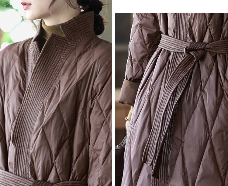 Leisure Rhombus Long Down Coat