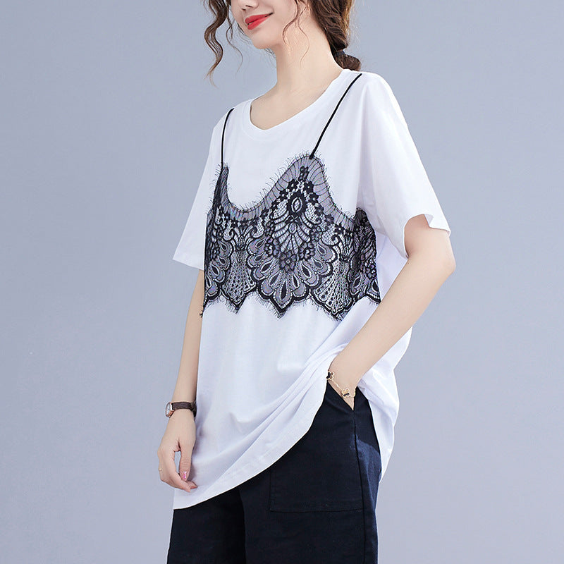 Loose Round Neck False Two T-shirt