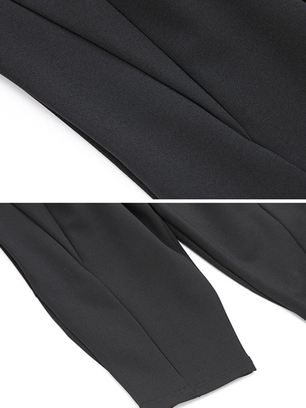 Minimalist Casual Split-Joint Pleats Black Harem Pants