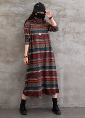 Vintage Striped Printed Casual Midi Dress