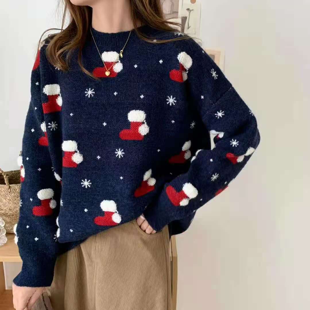 Christmas Shoes Print Loose Sweater