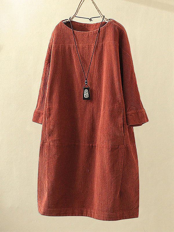 10 Colors Vintage Solid Color Split-Joint Mini Dress Corduroy Dress