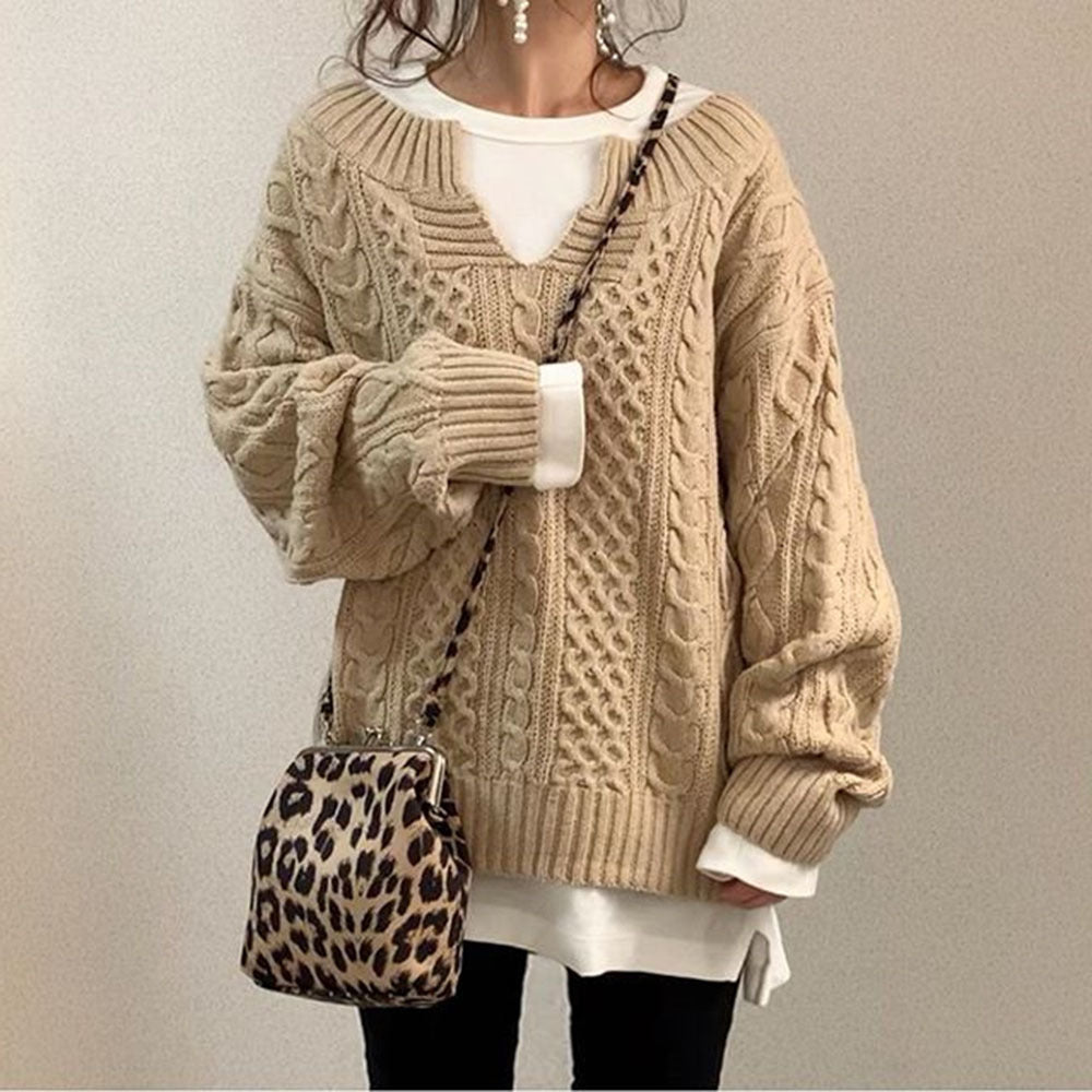 Long Sleeves V-Neck Loose Knitted Sweater