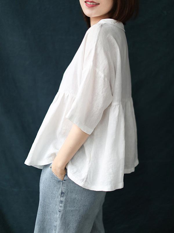 Plus Size Loose Linen Solid Shirt